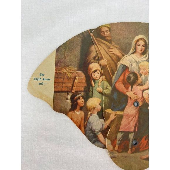 VTG The Child Jesus Mary and Children Cardboard Folding Fan Funeral Home Ad Dand - Picture 2 of 9